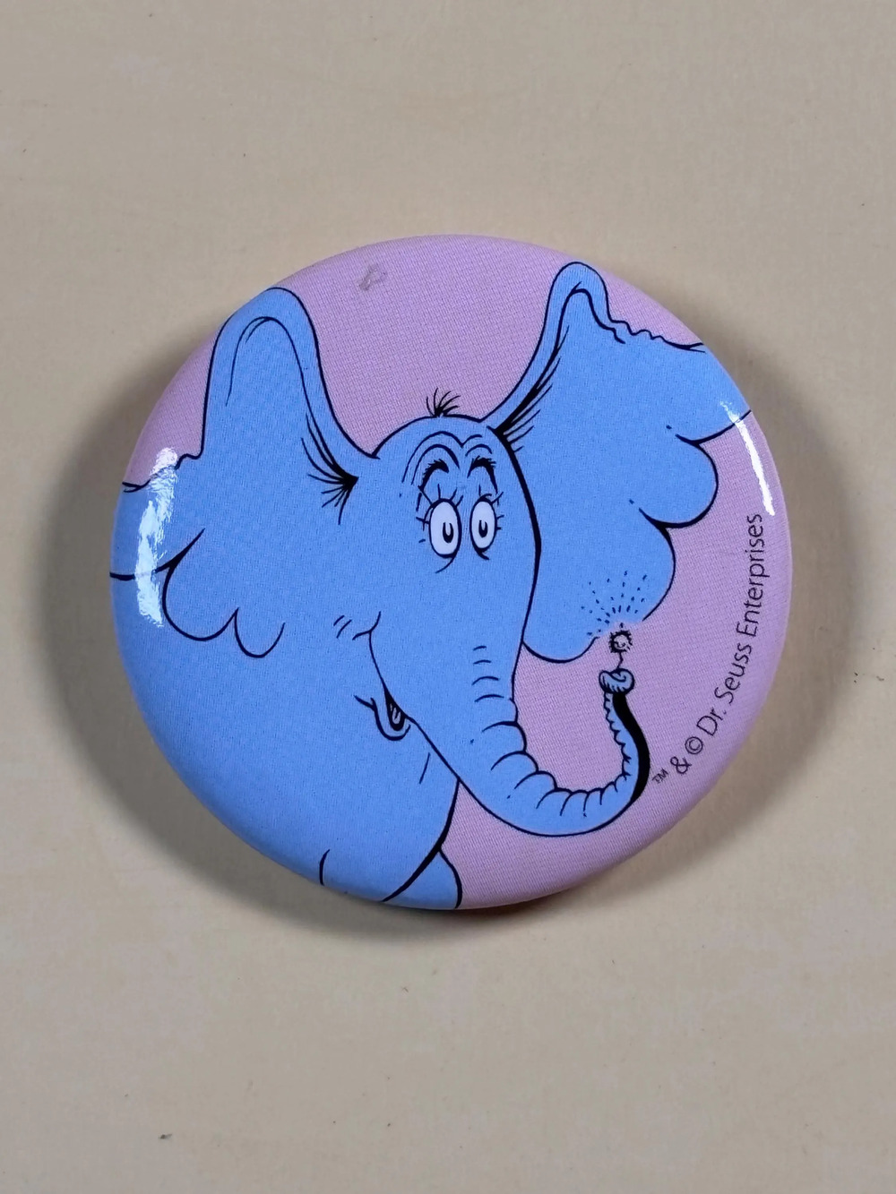 Dr. Seuss Horton Hears A Who Button Pin 1.5" Elephant Blue Vintage